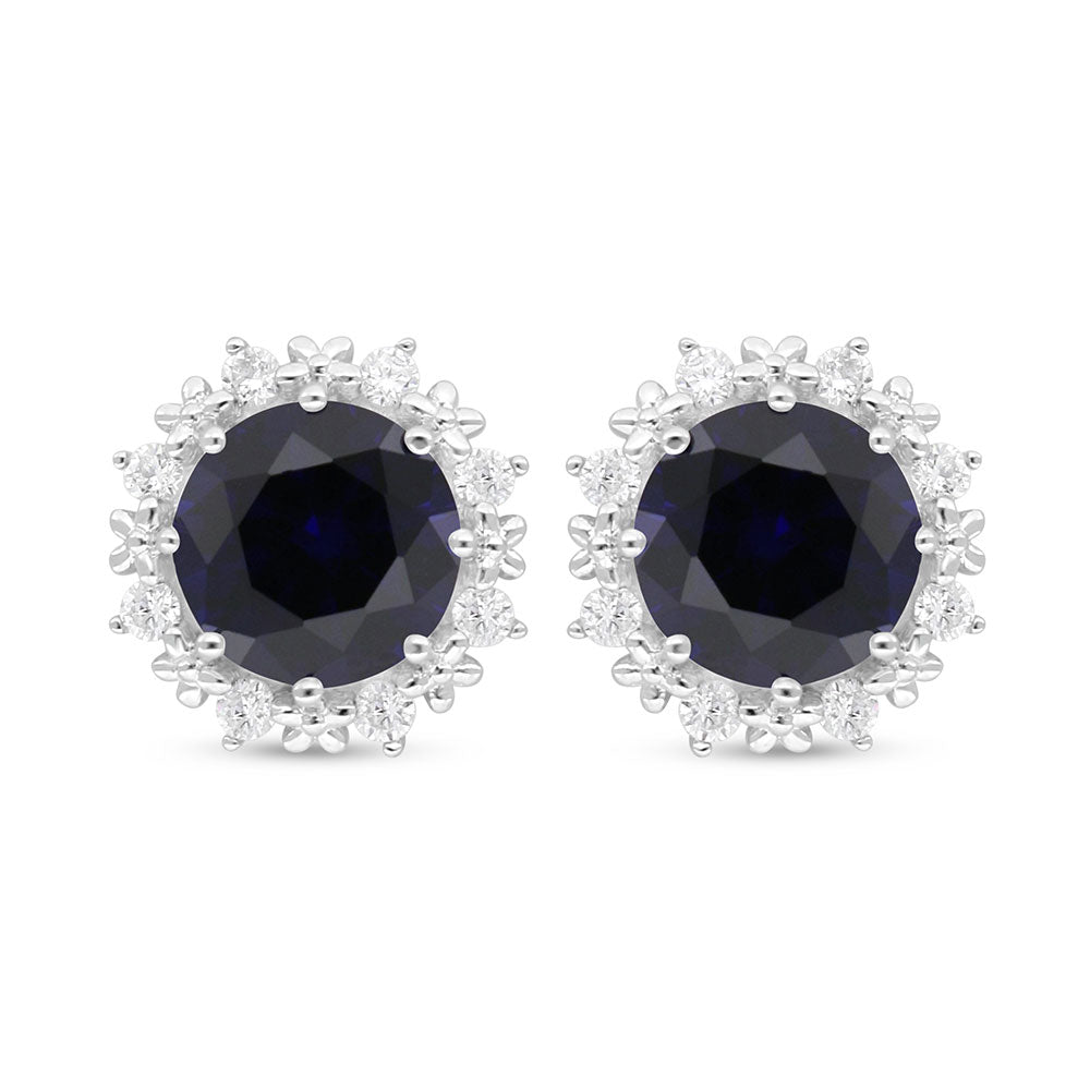 اقراط من الفضة الخالصة عيار 925 مطلي روديوم مرصع زفير كروندوم و فص ابيض