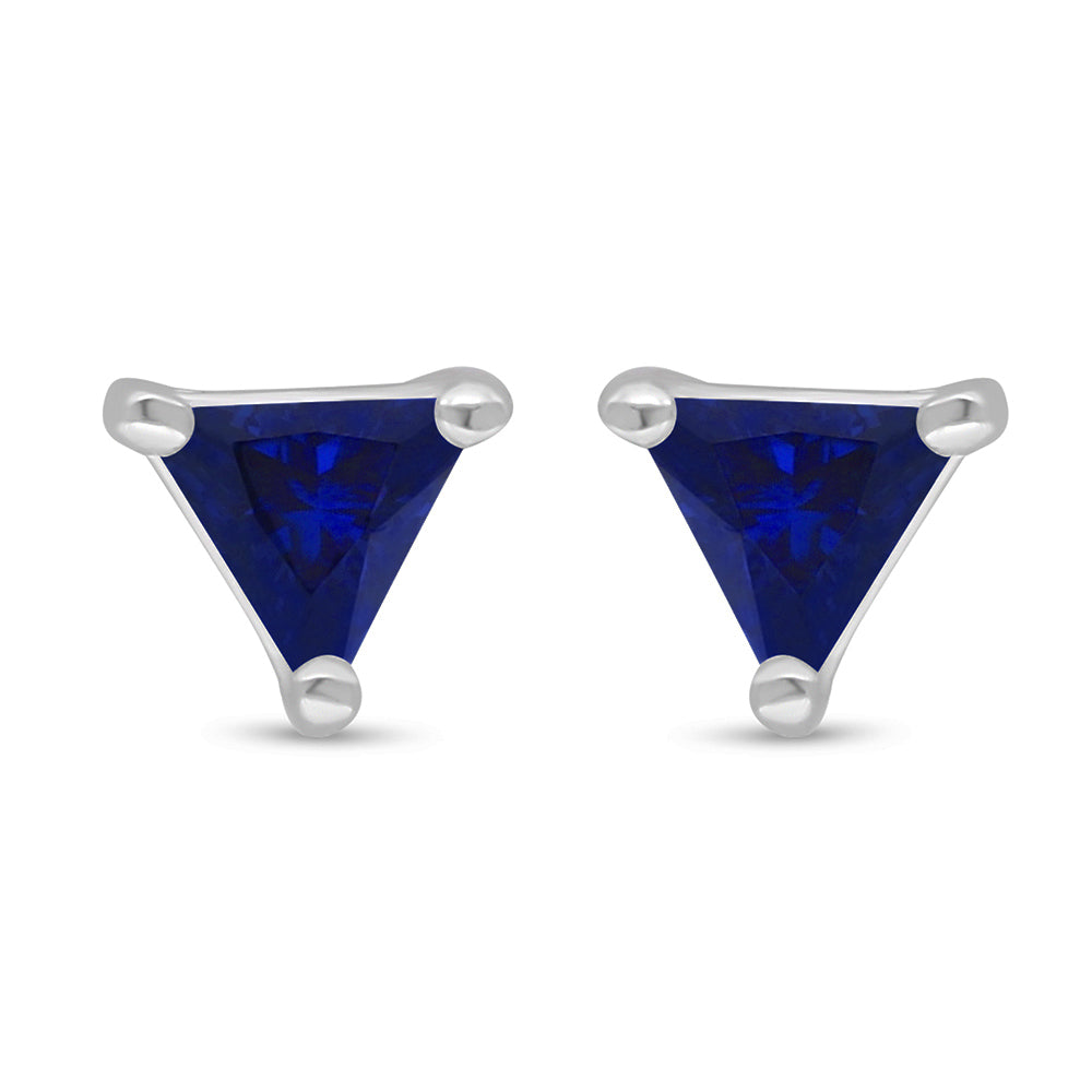 Sterling Silver 925 Earring Rhodium Plated Embedded With Sapphire Corundum