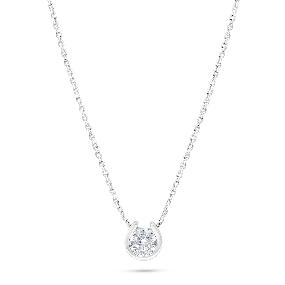 Sterling Silver 925 Necklace Rhodium Plated Embedded With White Zircon