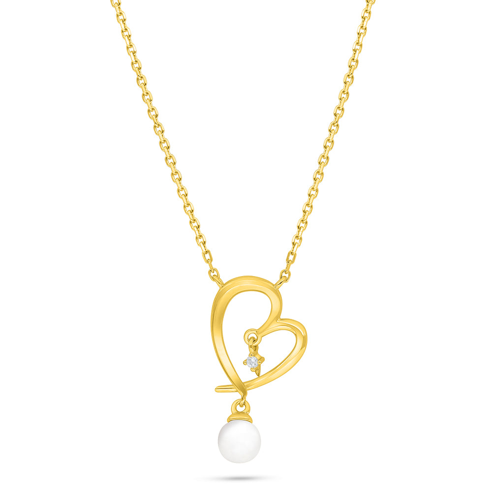 Sterling Silver 925 Necklace Golden Plated Embedded With Natural White Pearl And White Zircon