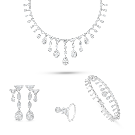 Sterling Silver 925 SET Rhodium Plated Embedded With White Zircon