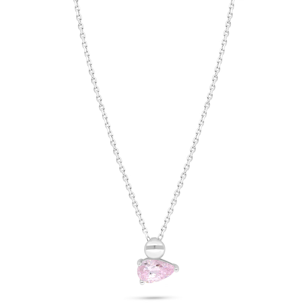 Sterling Silver 925 Necklace Rhodium Plated Embedded With Pink Zircon