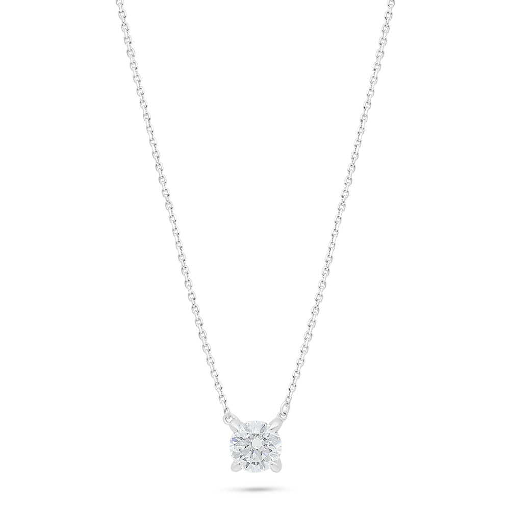 عقد من الفضة الخالصة عيار 925 مطلي روديوم مرصع فص ابيض