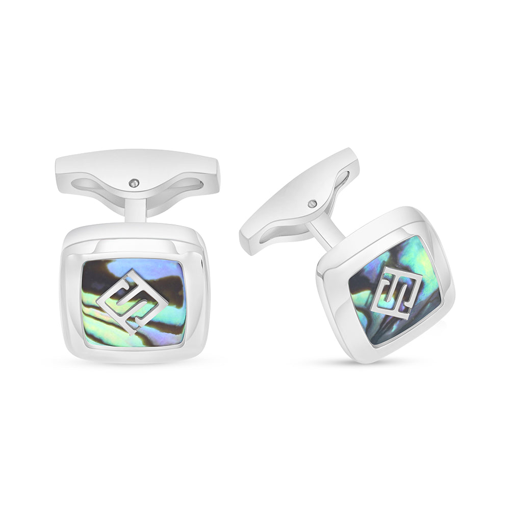 Stainless Steel Cufflink 316L Embedded With Paua Shell Shiny Steel