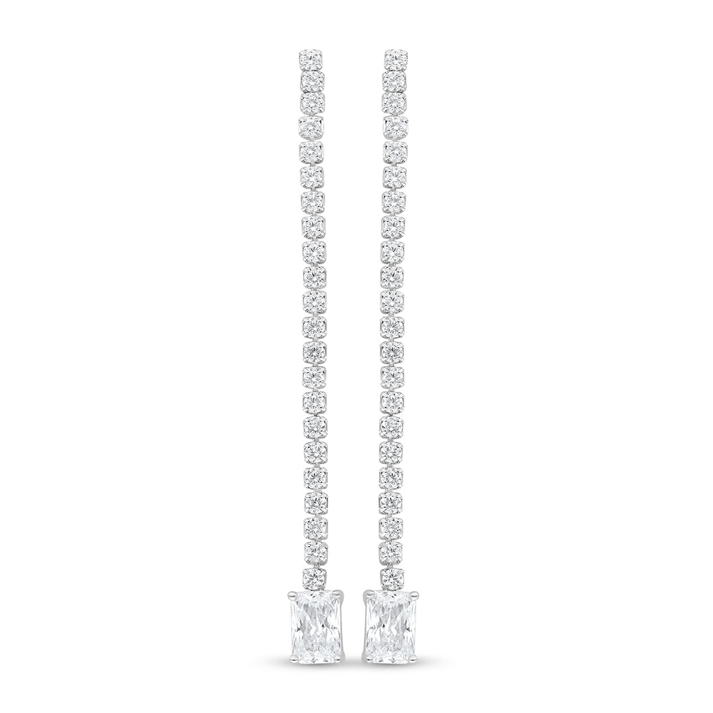 Sterling Silver 925 Earring Rhodium Plated Embedded With White Zircon