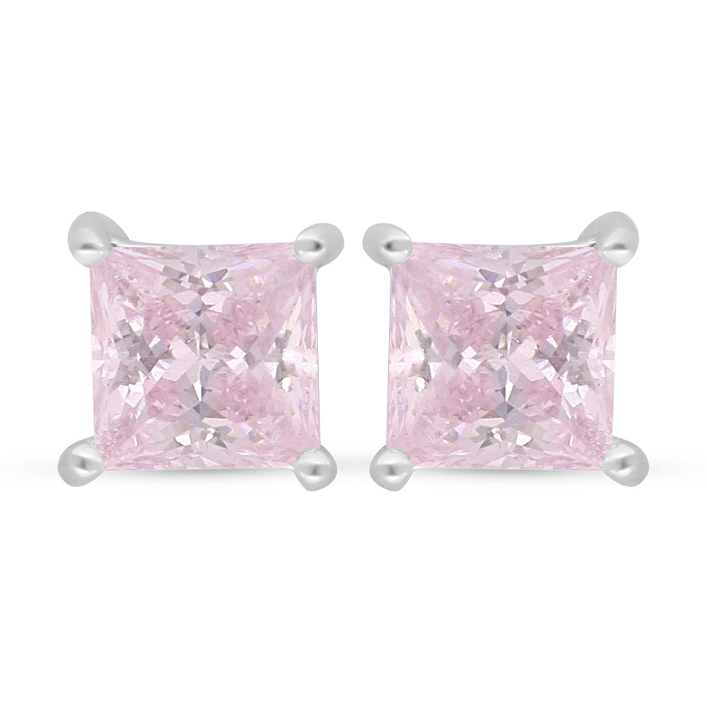 Sterling Silver 925 Earring Rhodium Plated Embedded With Pink Zircon