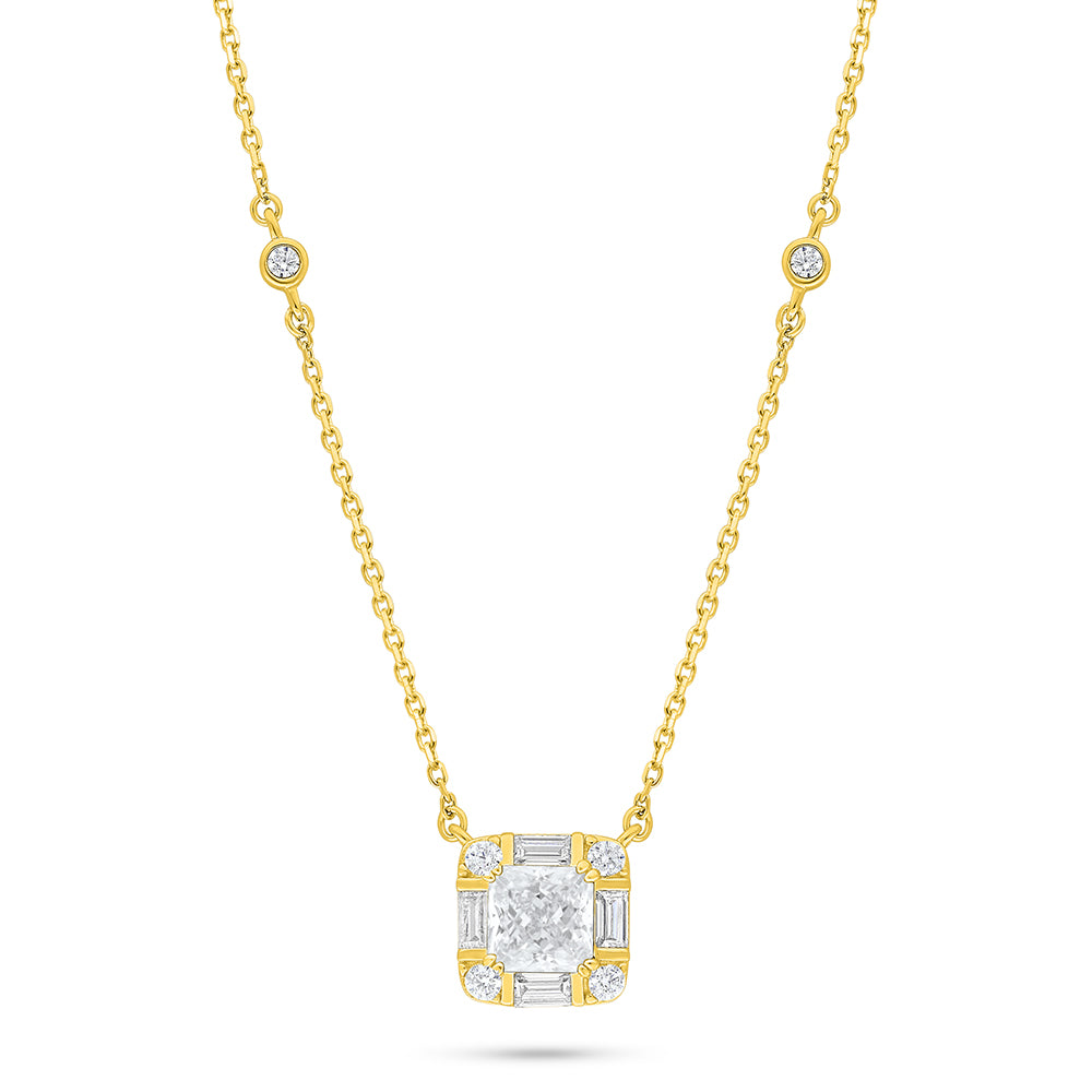 Sterling Silver 925 Necklace Golden Plated Embedded With Diamond Zircon And White Zircon