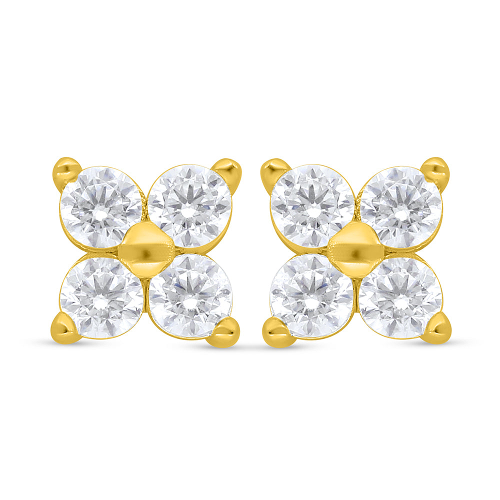 Sterling Silver 925 Earring Golden Plated Embedded With White Zircon