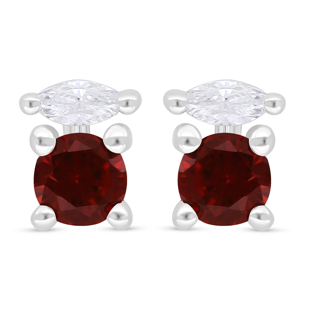 Sterling Silver 925 Earring Rhodium Plated Embedded With Ruby Corundum And White Zircon
