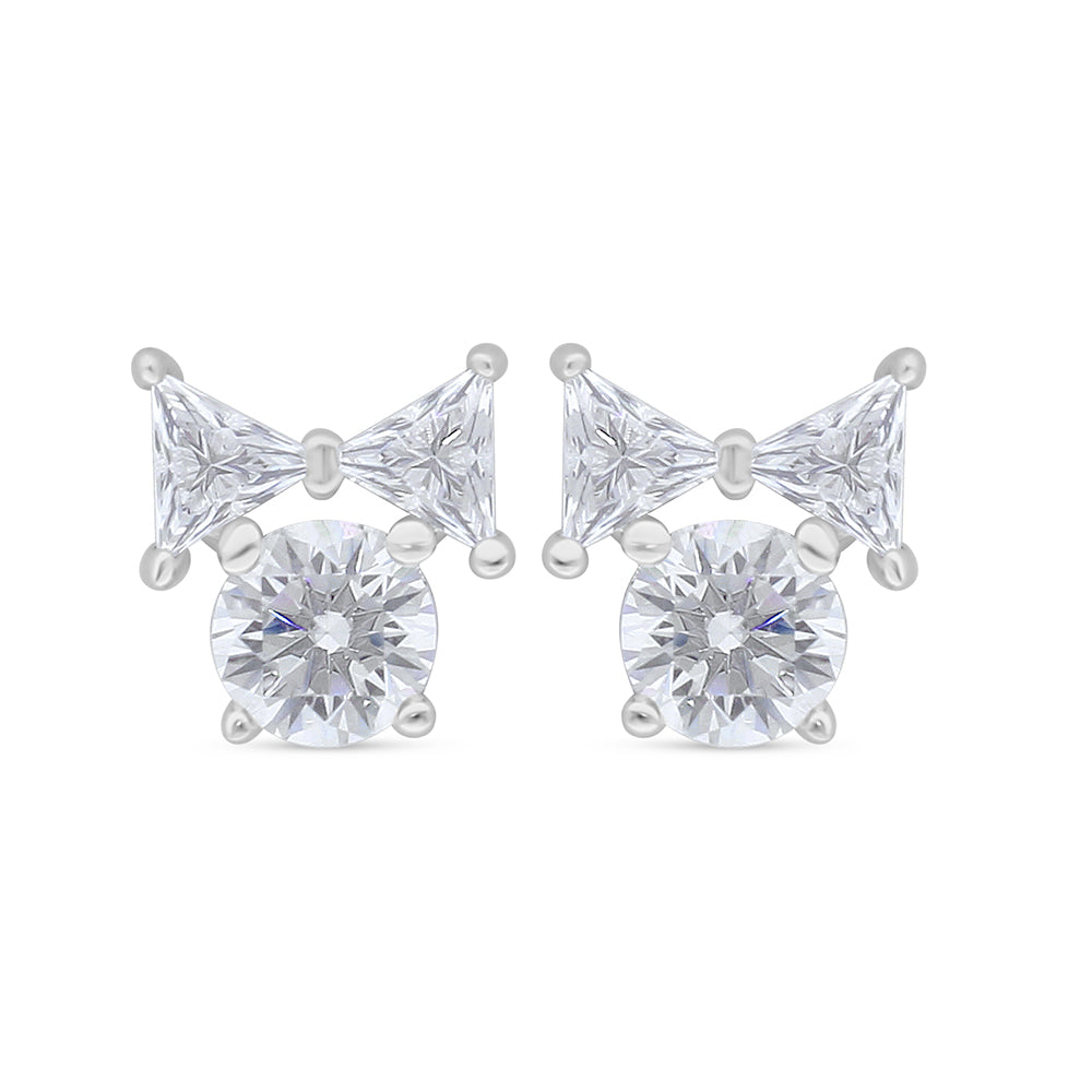 Sterling Silver 925 Earring Rhodium Plated Embedded With Diamond Zircon And White Zircon