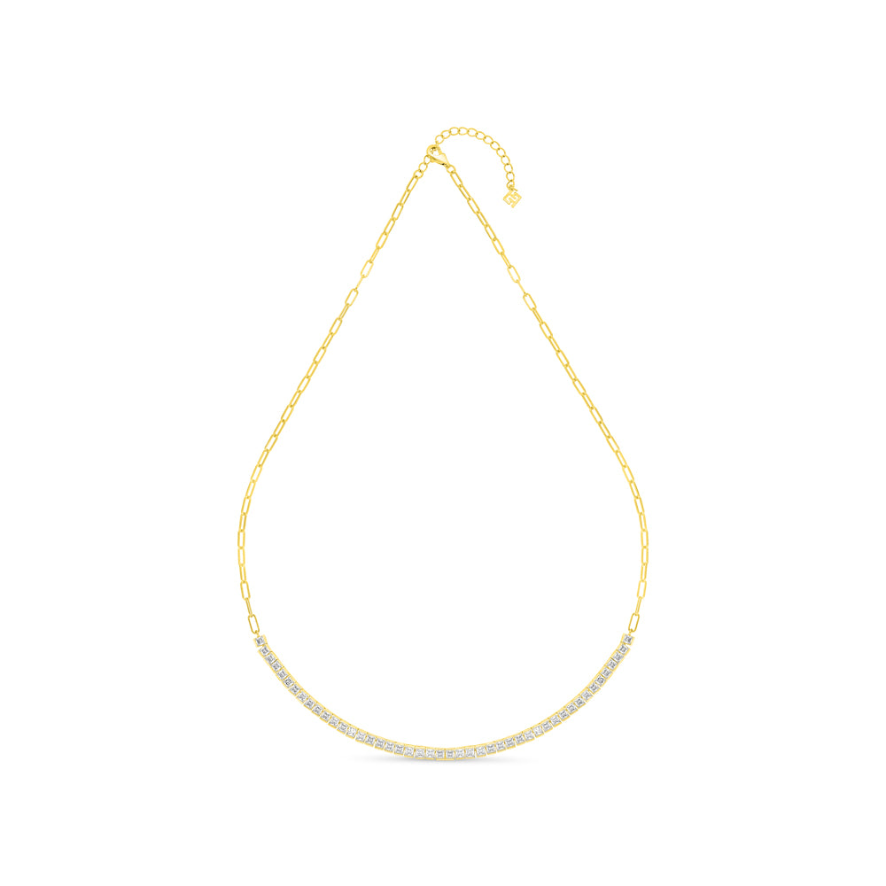 Sterling Silver 925 Necklace Golden Plated Embedded With White Zircon