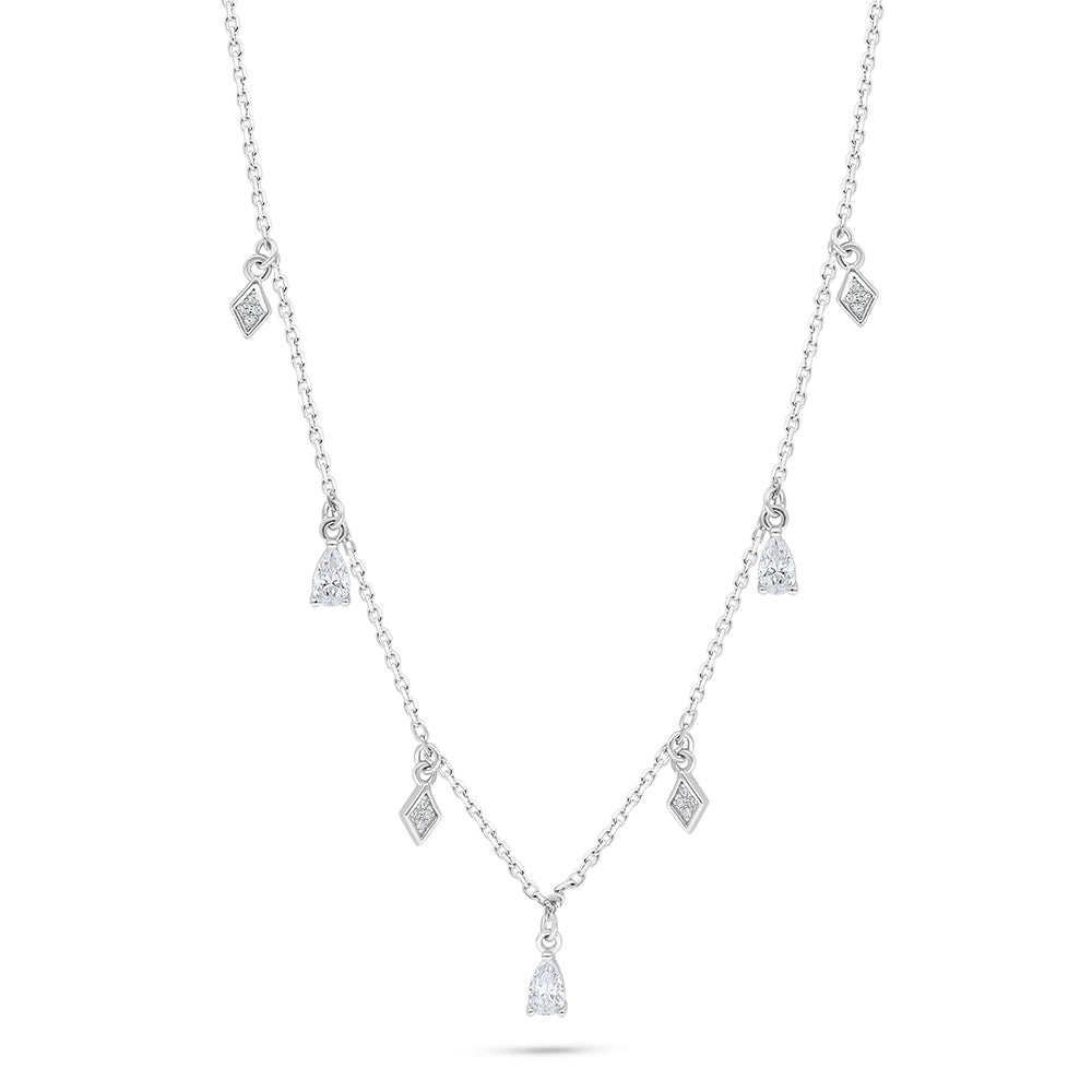 Sterling Silver 925 Necklace Rhodium Plated Embedded With White Zircon