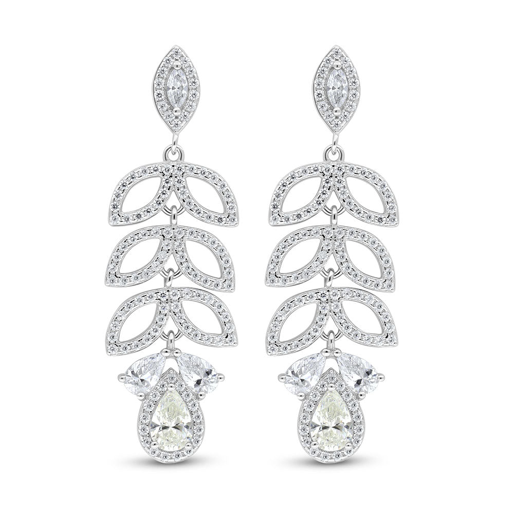 Sterling Silver 925 Earring Rhodium Plated Embedded With Diamond Color And White Zircon