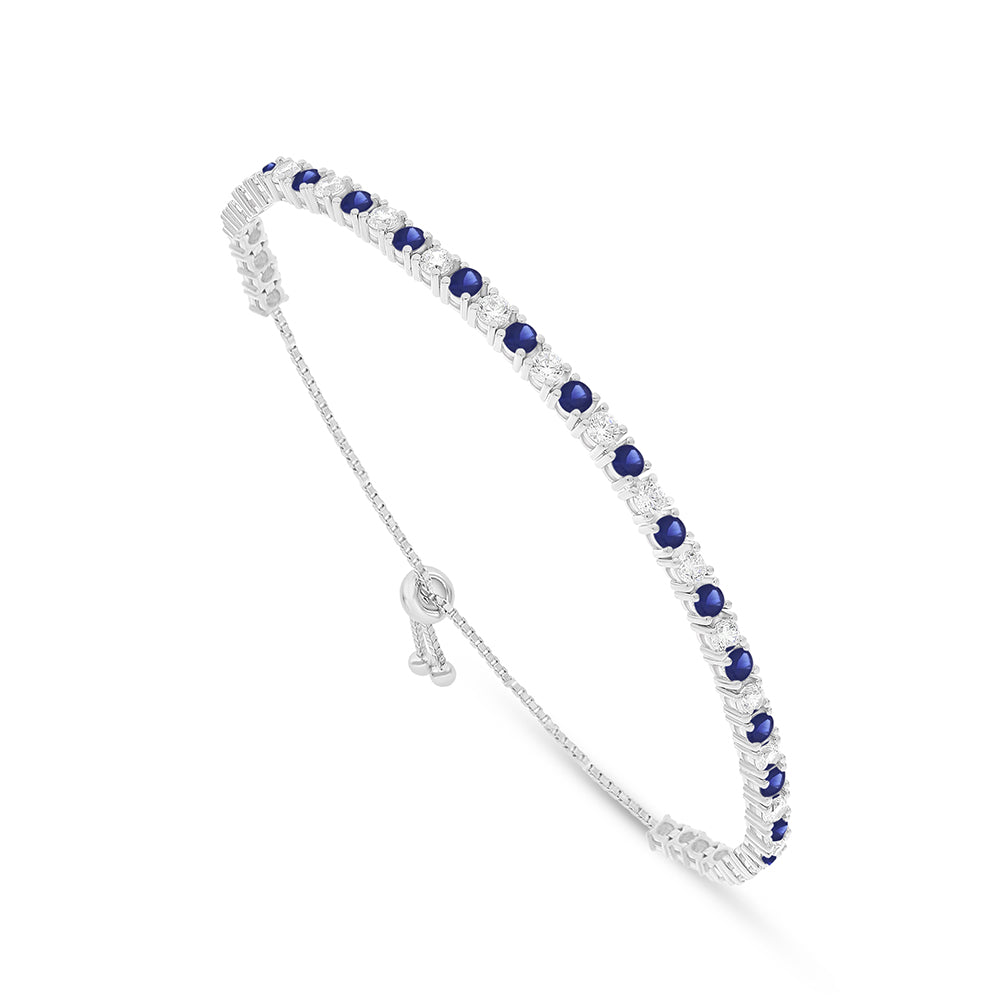 Sterling Silver 925 Bracelet Rhodium Plated Embedded With Sapphire Corundum And White Zircon