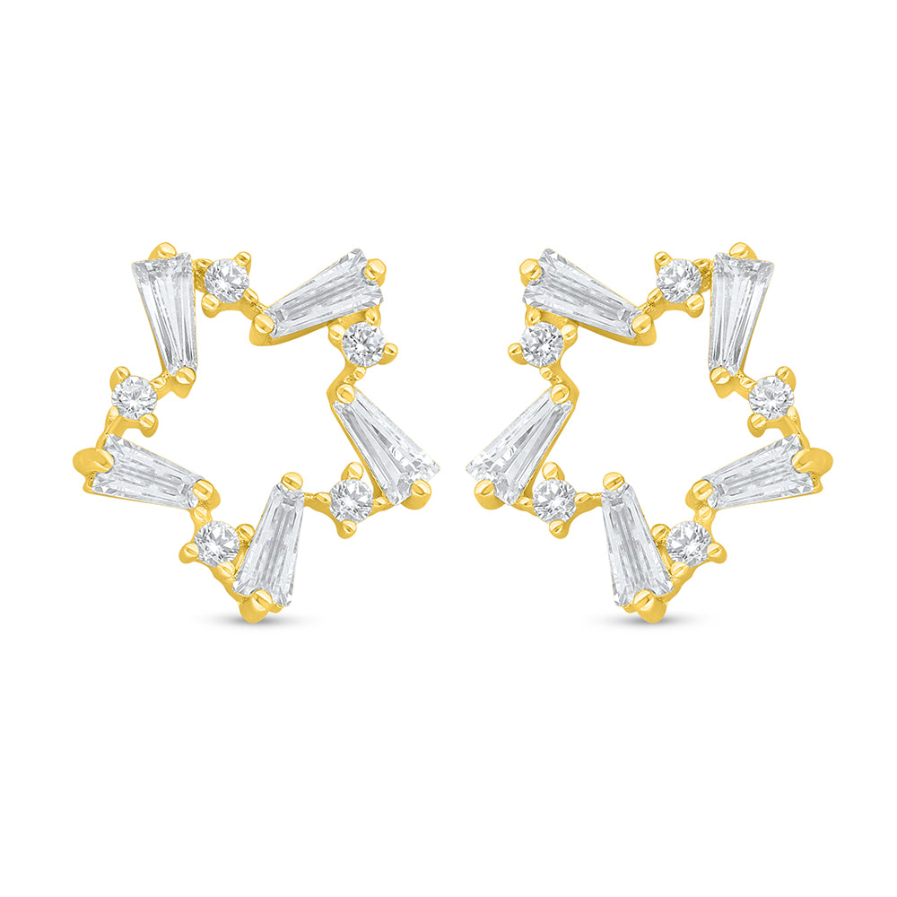 Sterling Silver 925 Earring Golden Plated Embedded With White Zircon