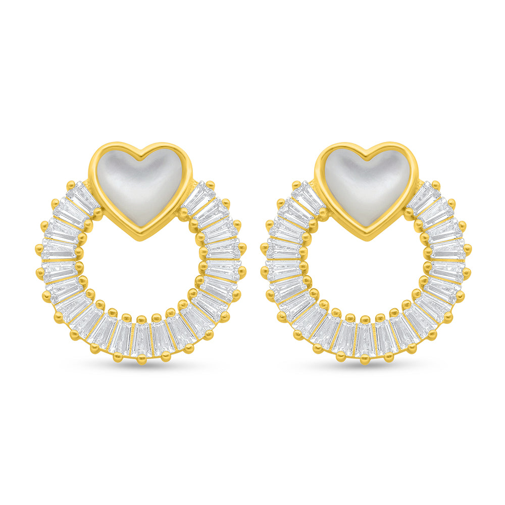 Sterling Silver 925 Earring Golden Plated Embedded With Pink shell And White Zircon