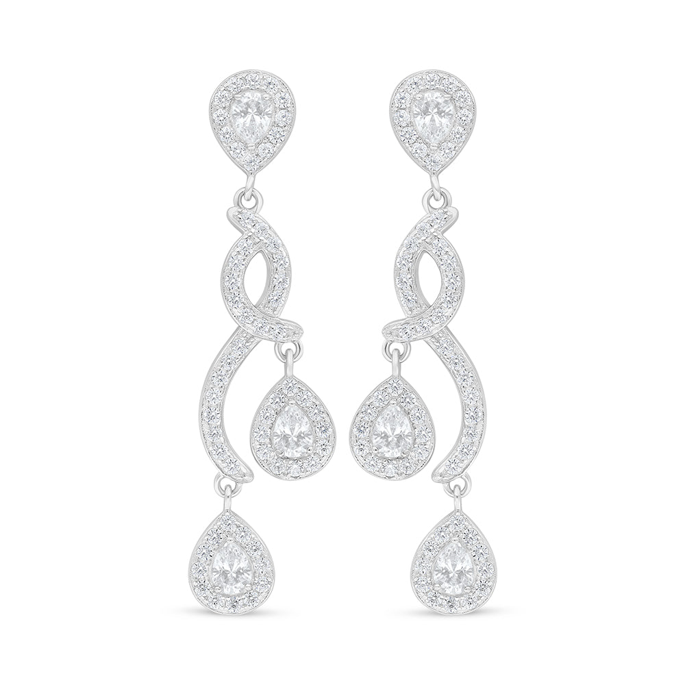 Sterling Silver 925 Earring Rhodium Plated Embedded With White Zircon