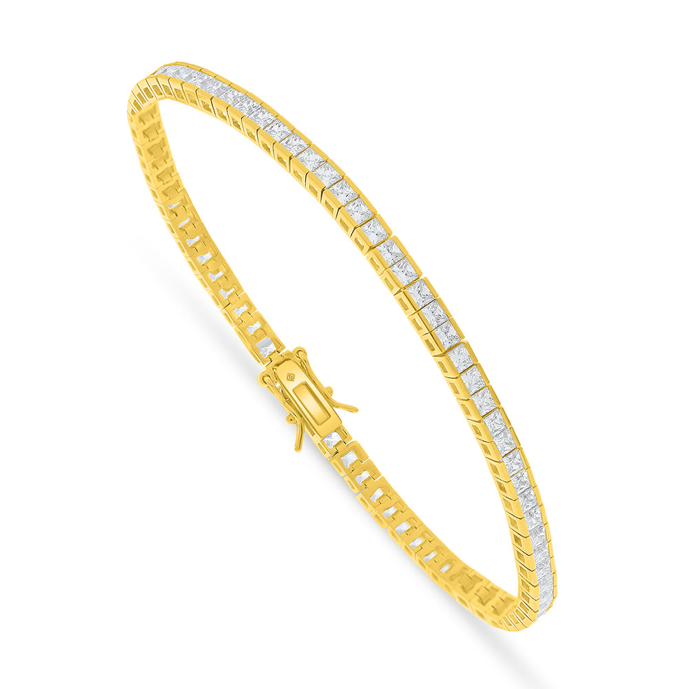 Sterling Silver 925 Bracelet Golden Plated Embedded With White Zircon