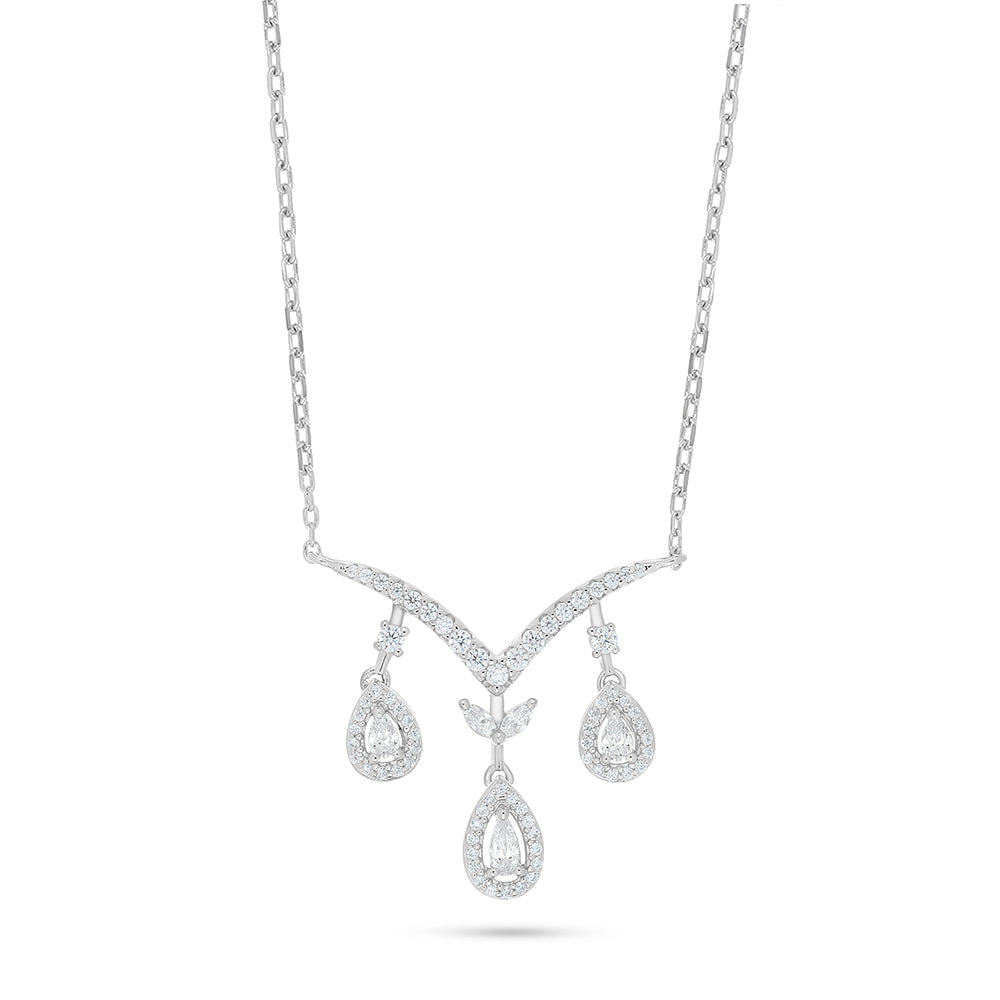 Sterling Silver 925 Necklace Rhodium Plated Embedded With White Zircon