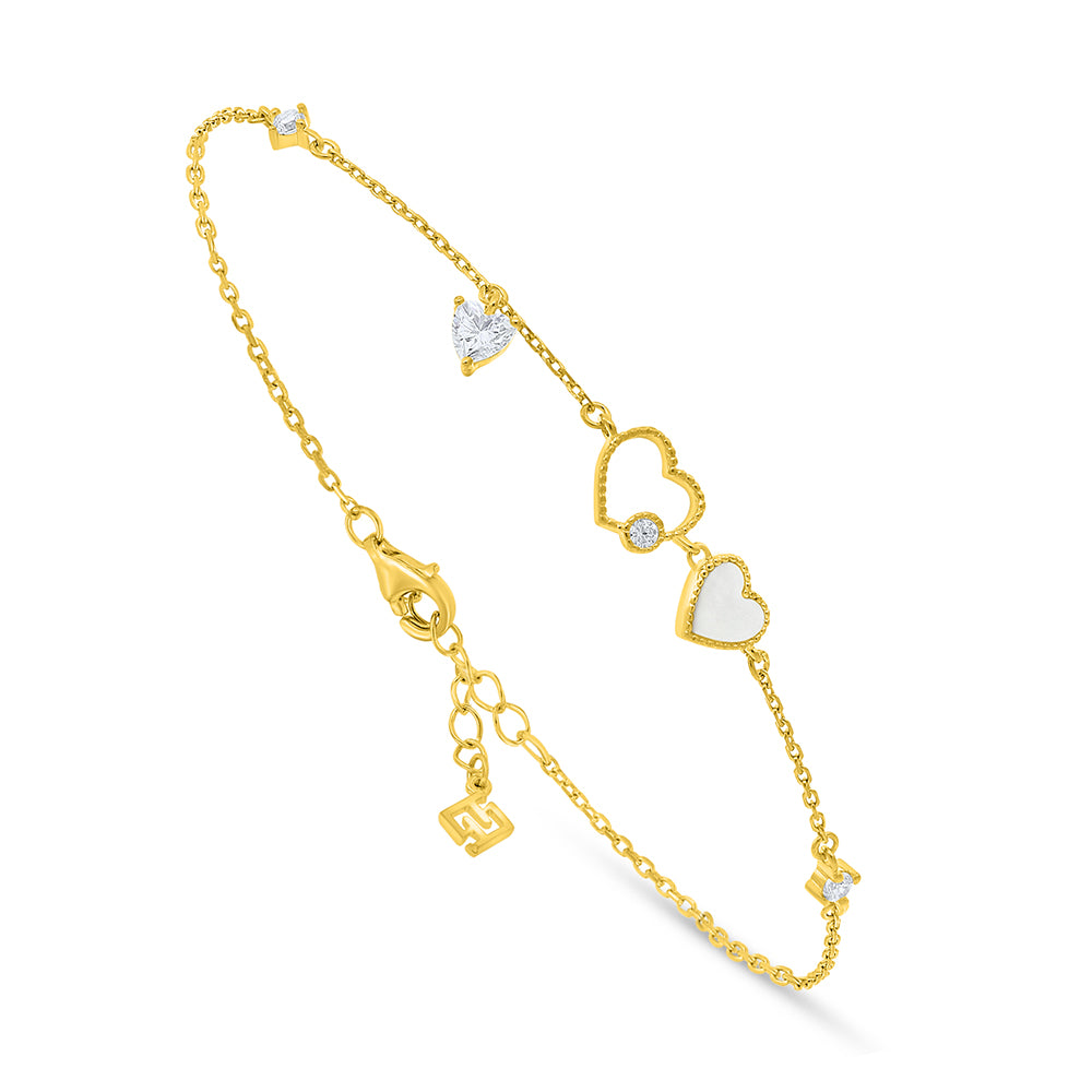 Sterling Silver 925 Bracelet Golden Plated Embedded With White Shell And White Zircon