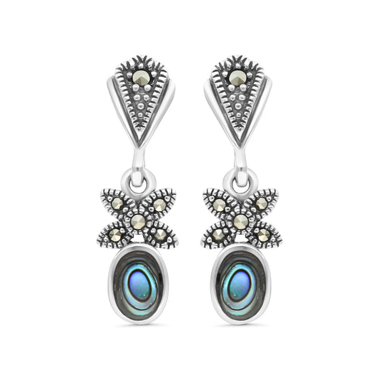 اقراط من الفضة الخالصة عيار 925 مرصعة احجار صدف استرالي طبيعي و ماركسايت