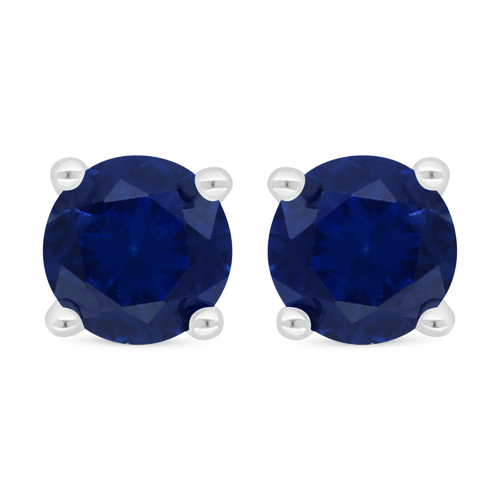 Sterling Silver 925 Earring Rhodium Plated Embedded With Sapphire Corundum