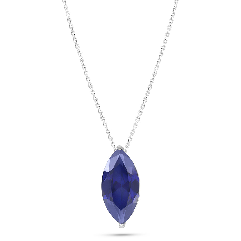 Sterling Silver 925 Necklace Rhodium Plated Embedded With Sapphire Corundum