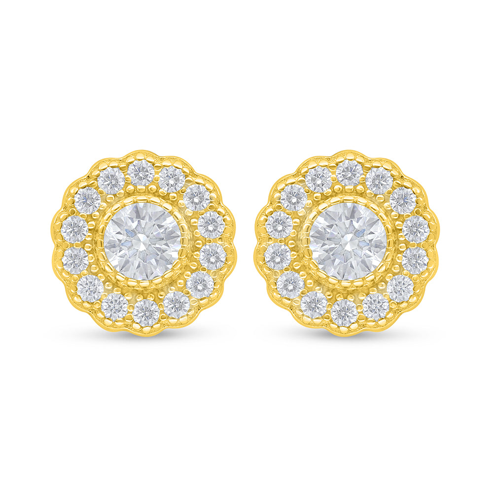 Sterling Silver 925 Earring Golden Plated Embedded With Diamond Zircon And White Zircon