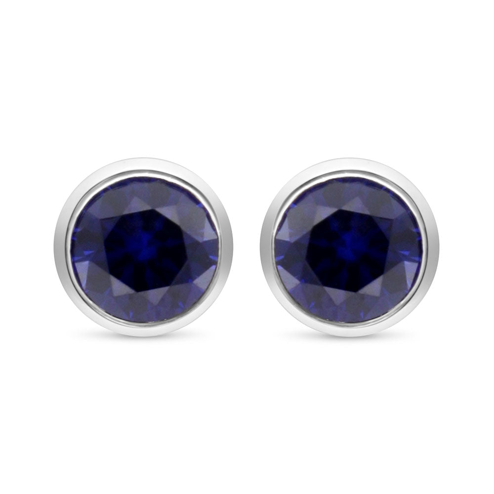 Sterling Silver 925 Earring Rhodium Plated Embedded With Sapphire Corundum