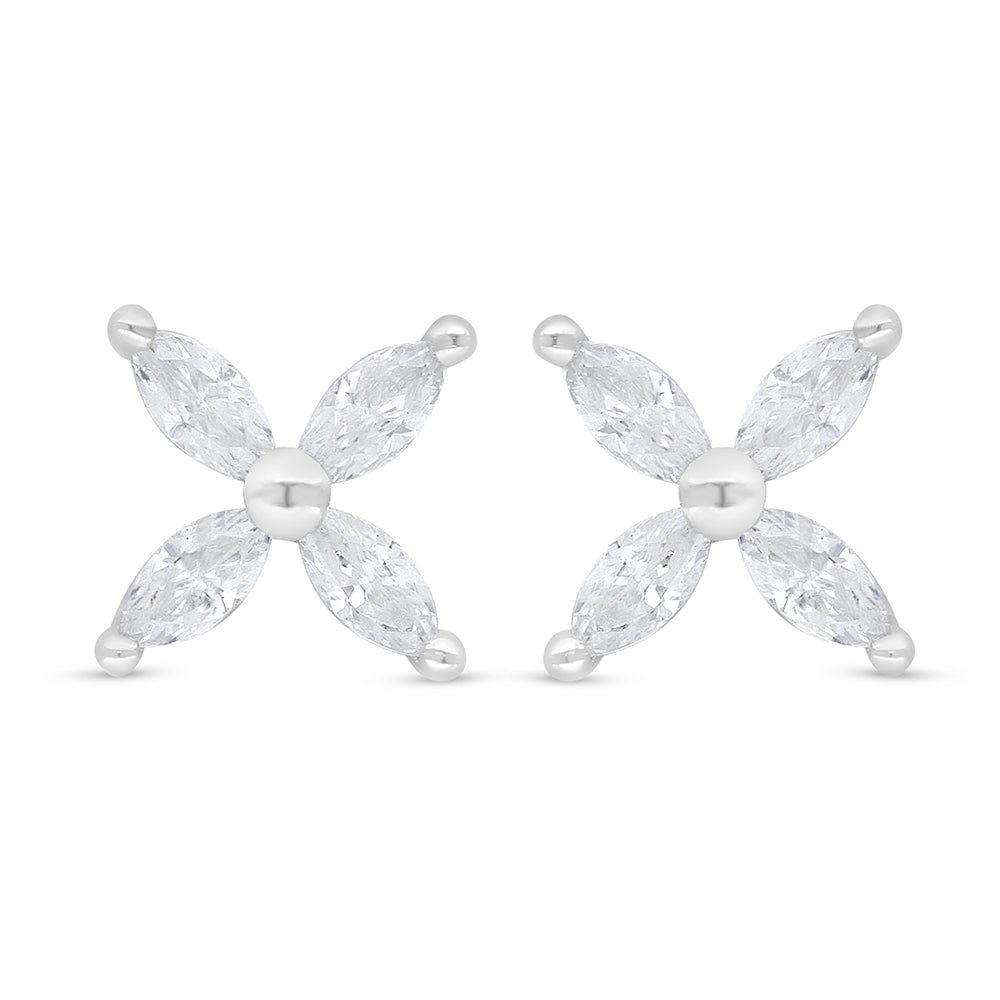 Sterling Silver 925 Earring Rhodium Plated Embedded With White Zircon
