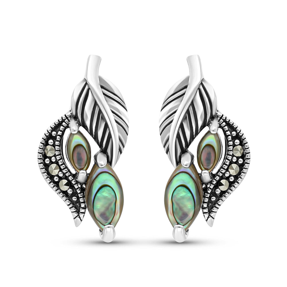 اقراط من الفضة الخالصة عيار 925 مرصعه احجار صدف استرالي طبيعي و ماركسايت