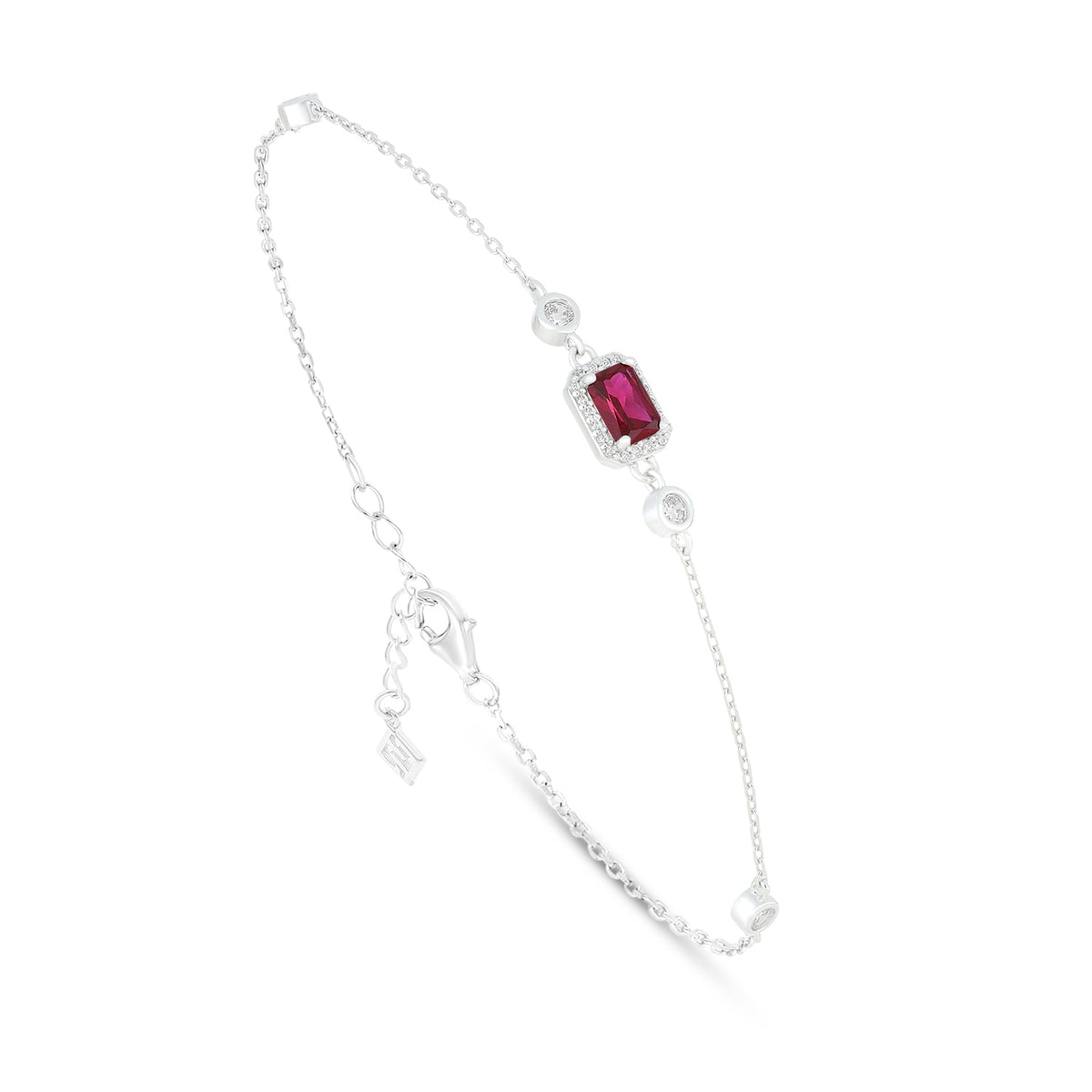 Sterling Silver 925 Bracelet Rhodium Plated Embedded With Ruby Corundum And White Zircon