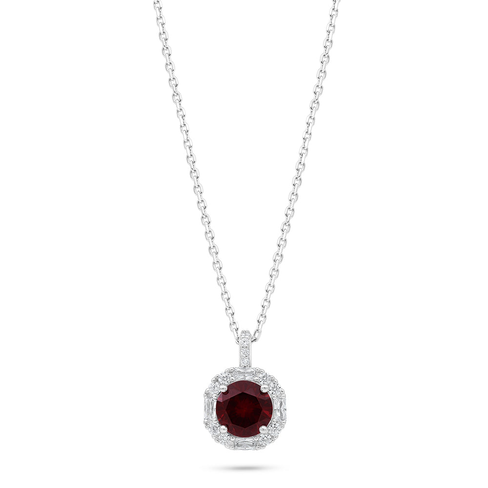 Sterling Silver 925 Necklace Rhodium Plated Embedded With Ruby Corundum And White Zircon