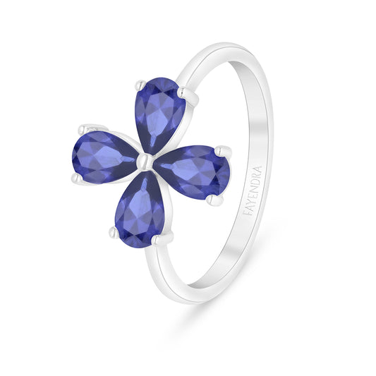 Sterling Silver 925 Ring Rhodium Plated Embedded With Sapphire Corundum