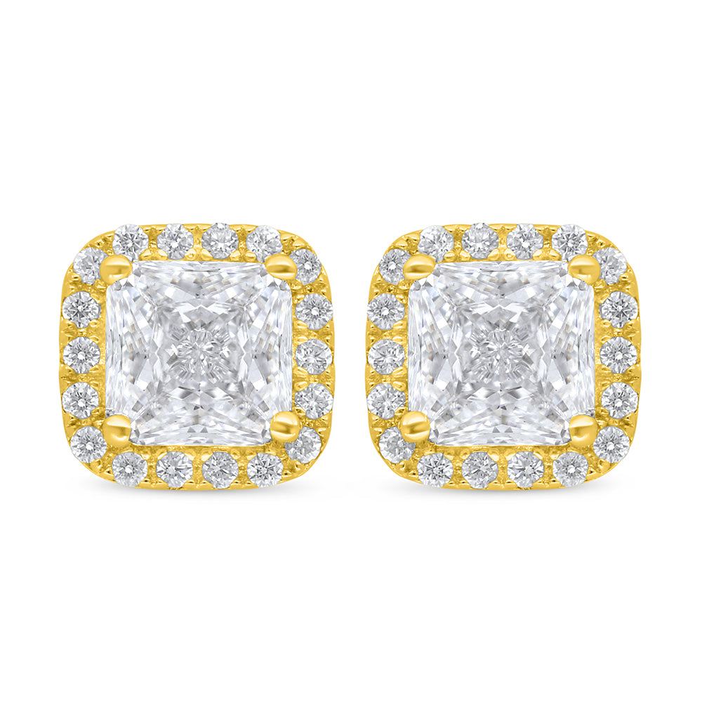 Sterling Silver 925 Earring Golden Plated Embedded With White Zircon