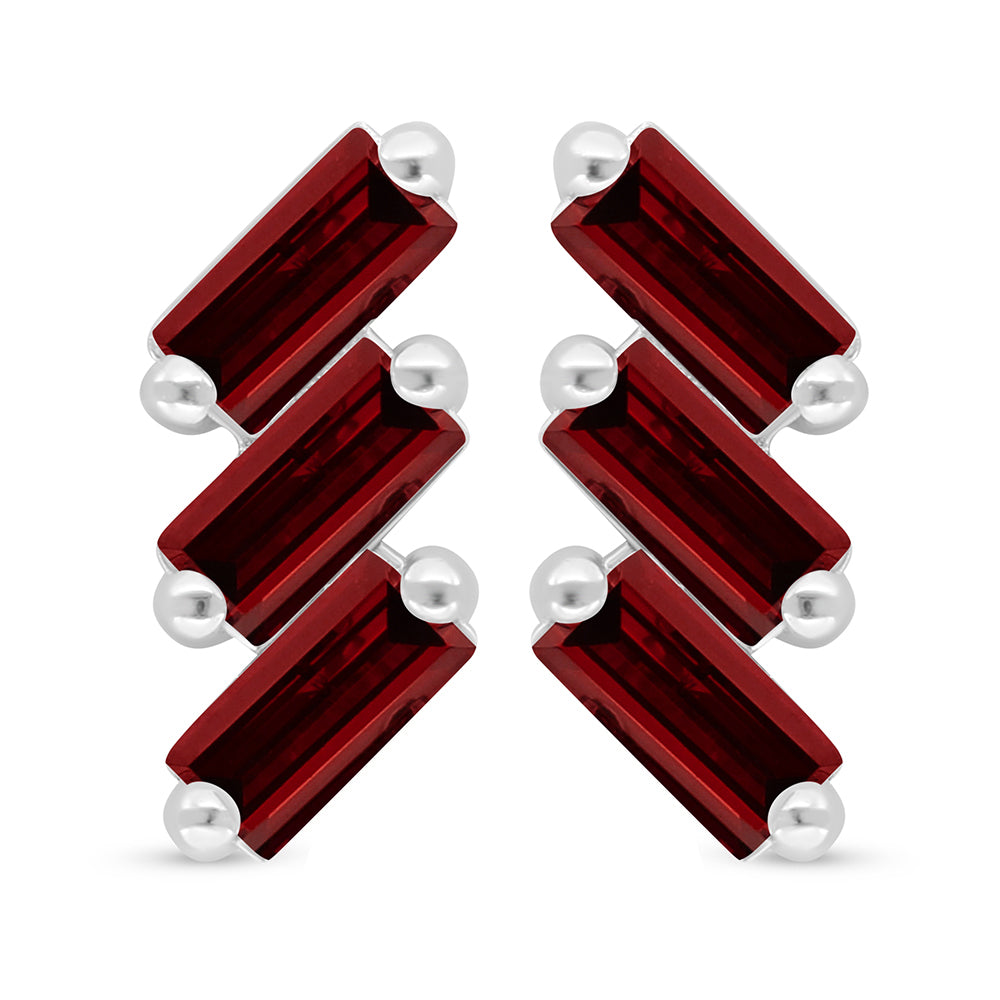 Sterling Silver 925 Earring Rhodium Plated Embedded With Ruby Corundum