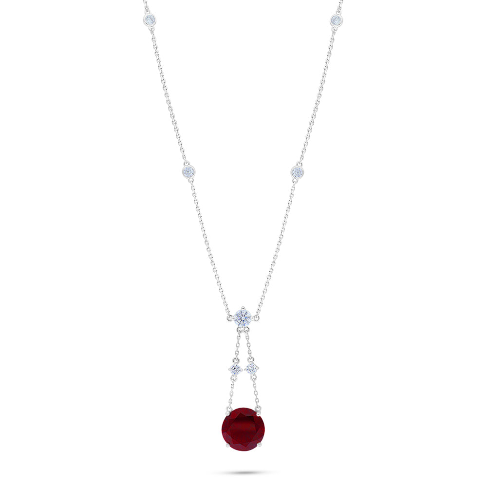 Sterling Silver 925 Necklace Rhodium Plated Embedded With Sapphire Corundum And White Zircon