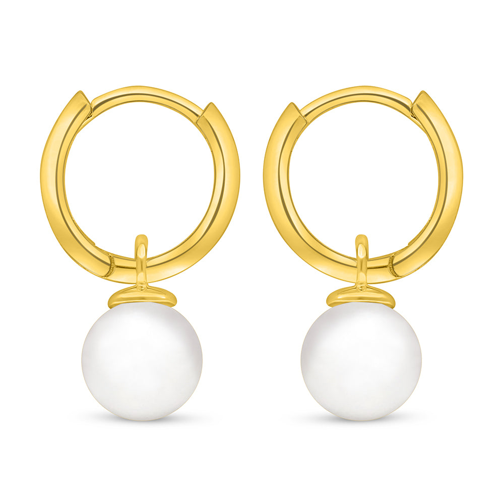 Sterling Silver 925 Earring Golden Plated Embedded With Natural White Pearl