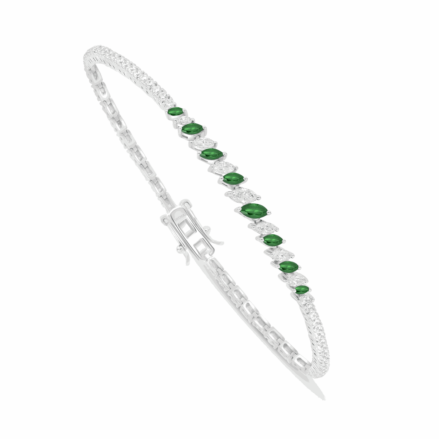Sterling Silver 925 Bracelet Rhodium Plated Embedded With Emerald Zircon And White Zircon