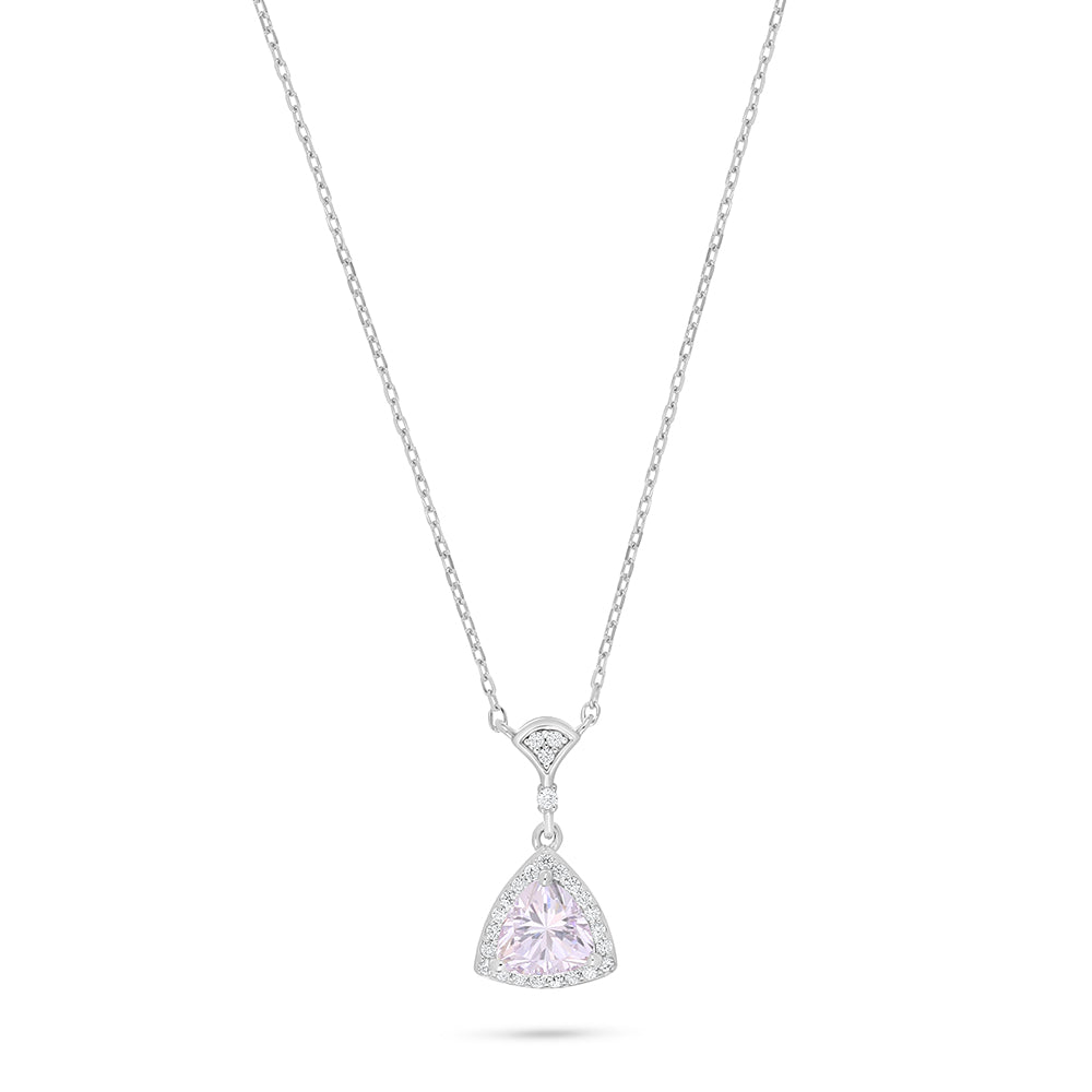 Sterling Silver 925 Necklace Rhodium Plated Embedded With Pink Zircon And White Zircon