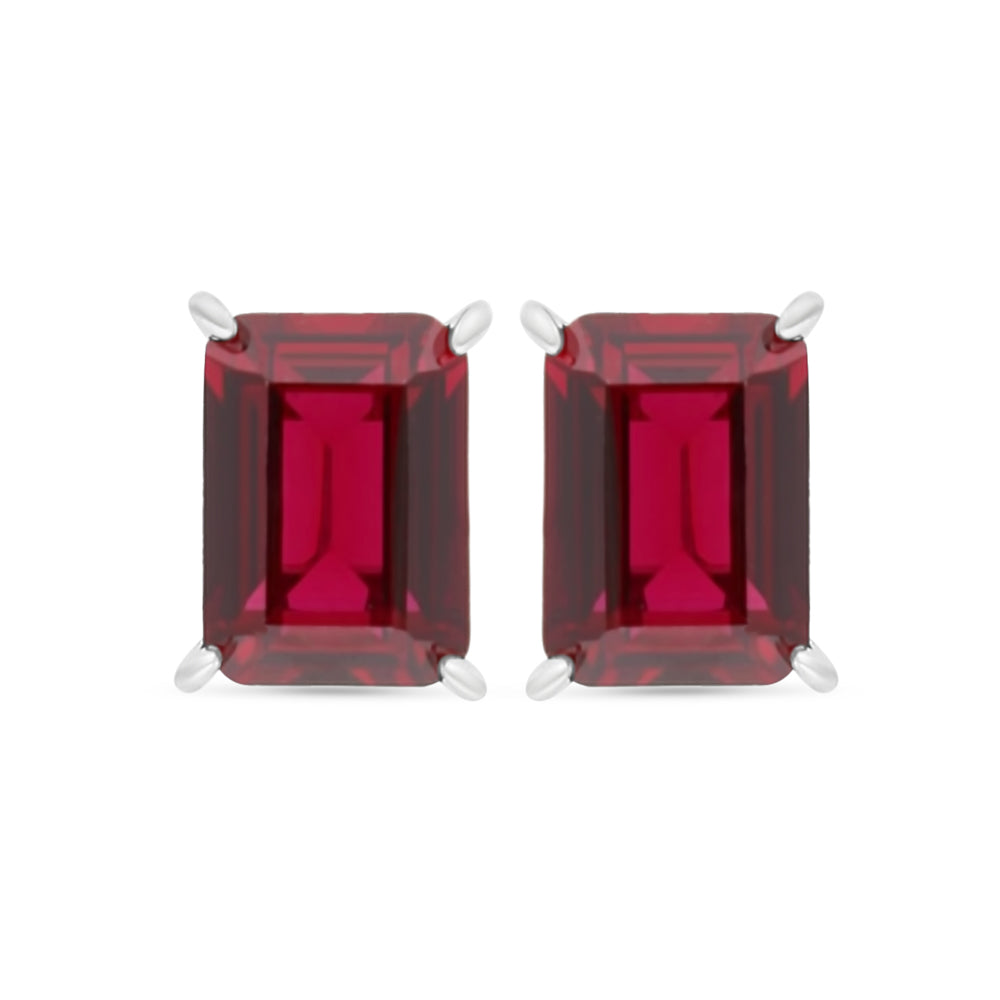 Sterling Silver 925 Earring Rhodium Plated Embedded With Ruby Corundum And White Zircon