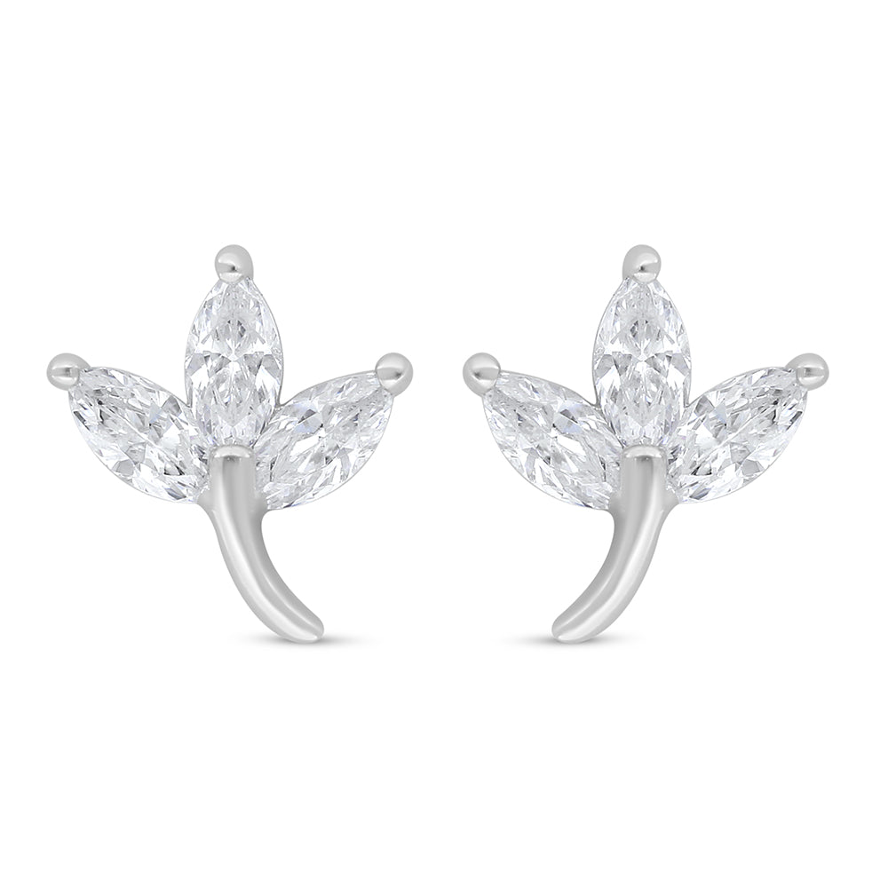 Sterling Silver 925 Earring Rhodium Plated Embedded With White Zircon