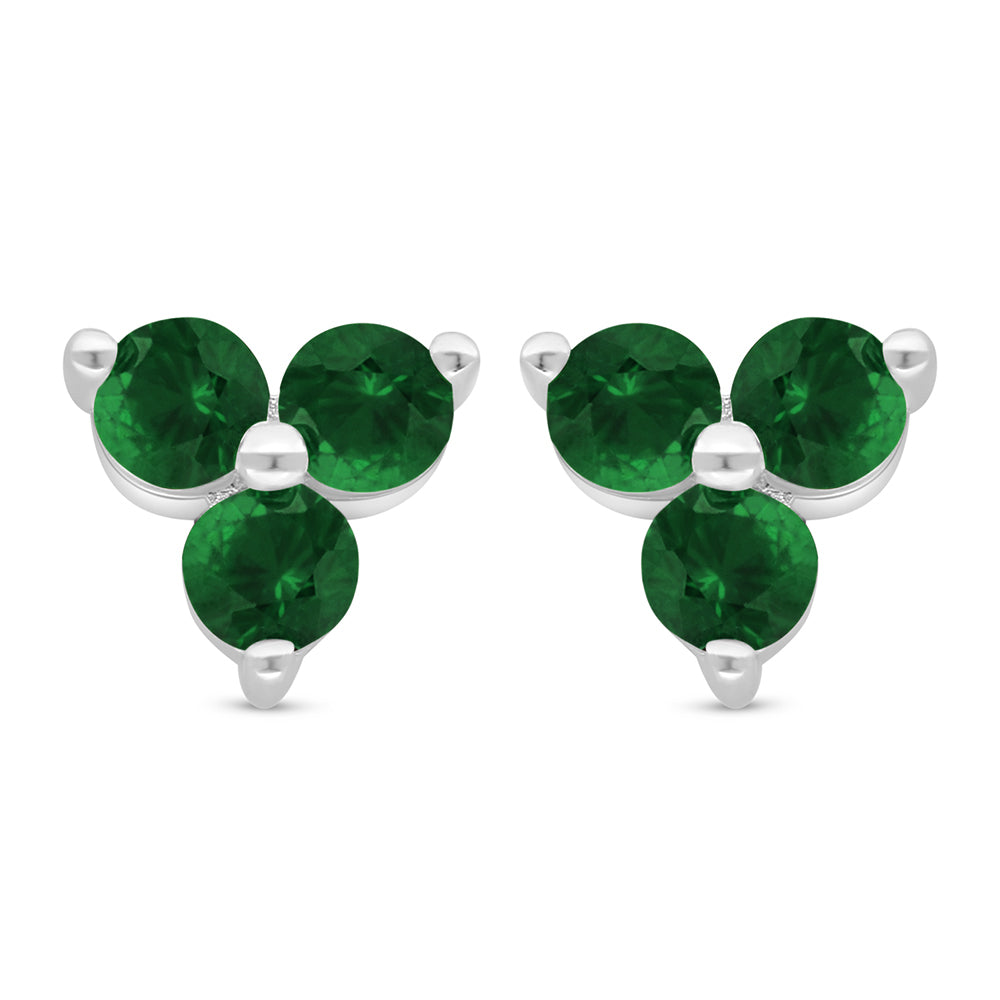 Sterling Silver 925 Earring Rhodium Plated Embedded With Emerald Zircon