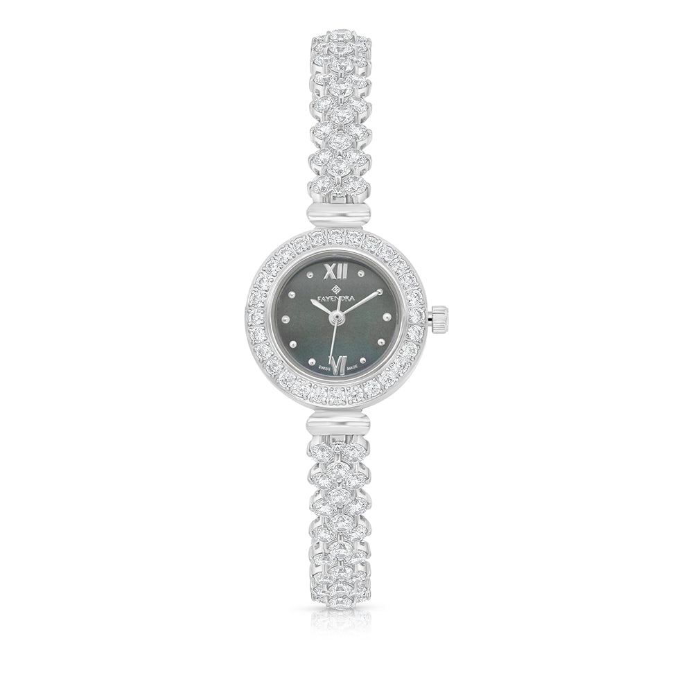 Stainless Steel 316 Watch Embedded With White Zircon - BLACK MOP DIAL