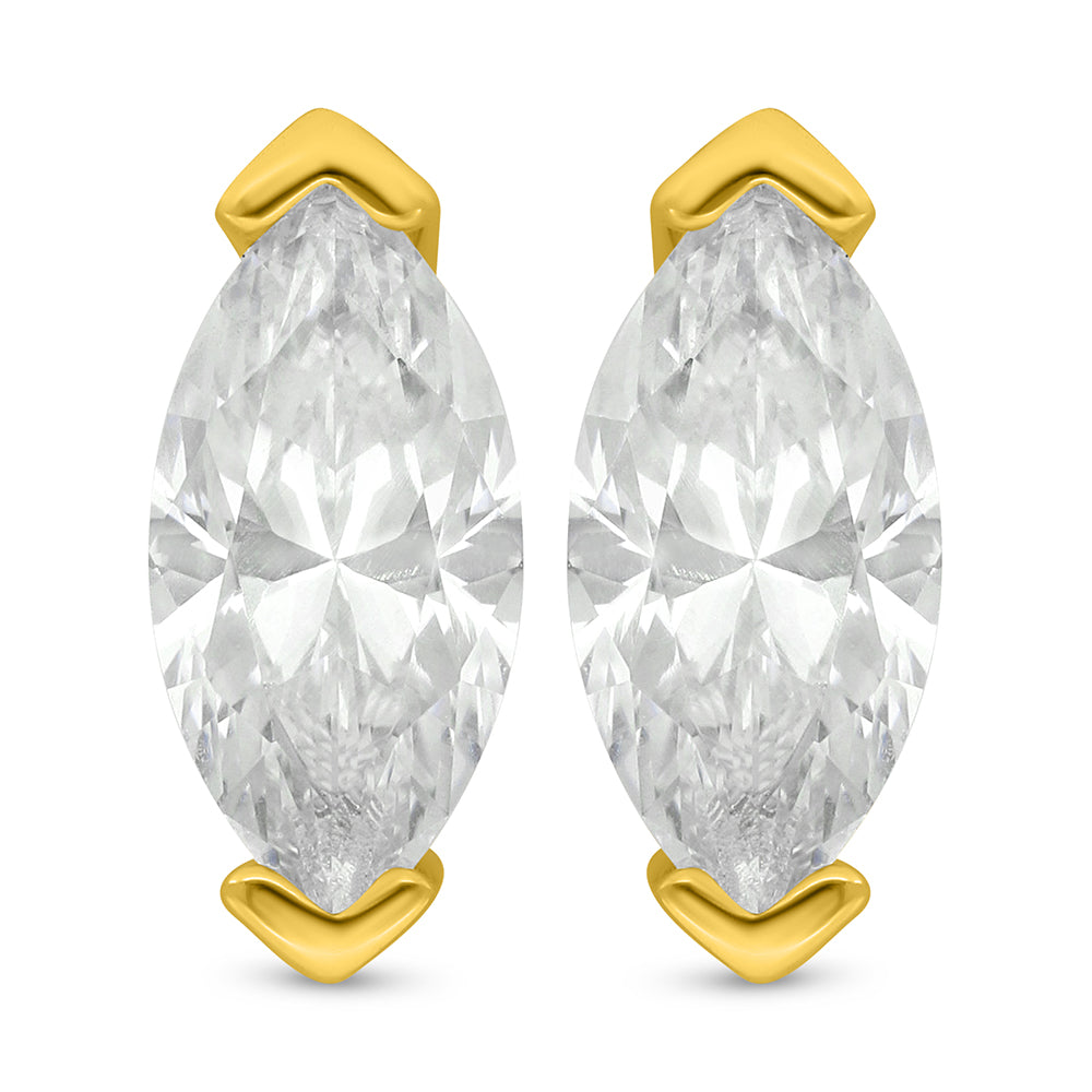 Sterling Silver 925 Earring Golden Plated Embedded With White Zircon