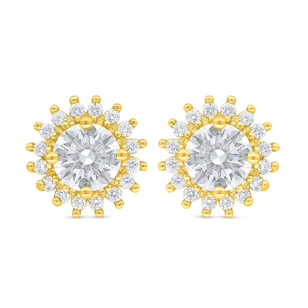 Sterling Silver 925 Earring Golden Plated Embedded With White Zircon
