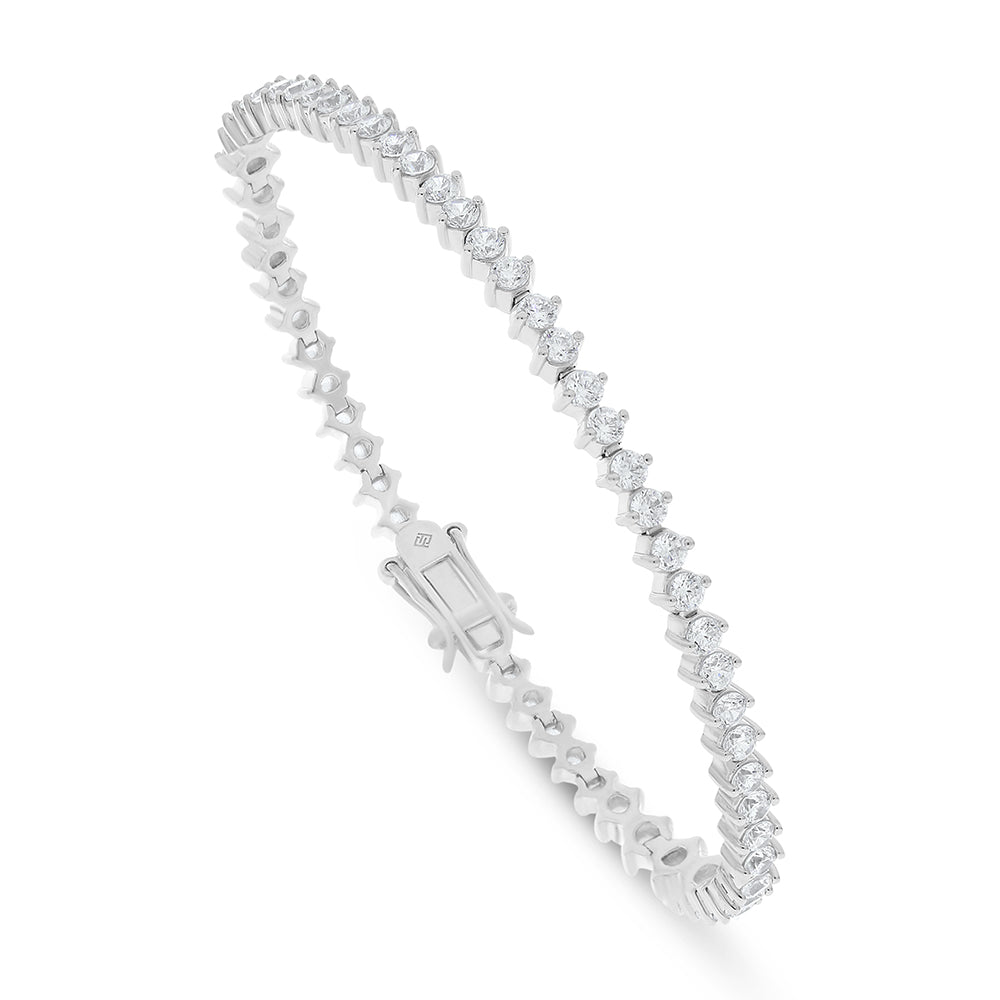 Sterling Silver 925 Bracelet Rhodium Plated Embedded With White Zircon
