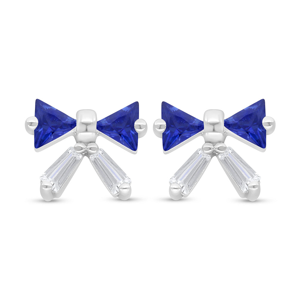 Sterling Silver 925 Earring Rhodium Plated Embedded With Sapphire Corundum And White Zircon