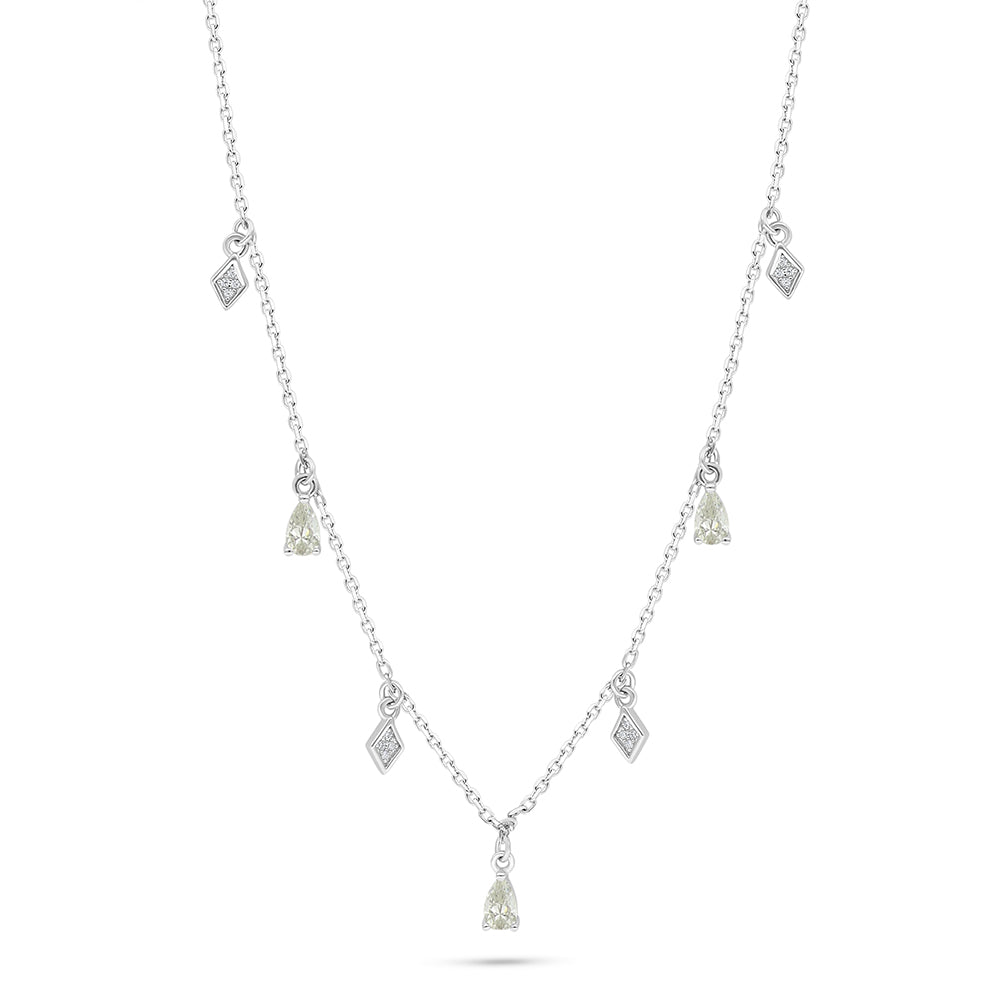 Sterling Silver 925 Necklace Rhodium Plated Embedded With Diamond Zircon