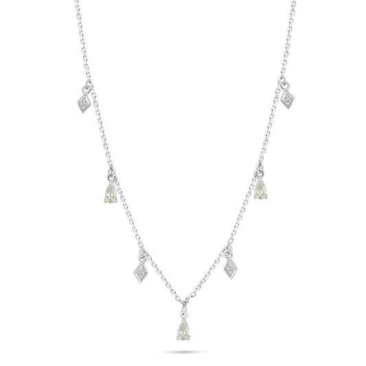 عقد من الفضة الخالصة عيار 925 مطلي روديوم مرصع بالزركون الكناري الالماسي و فص ابيض